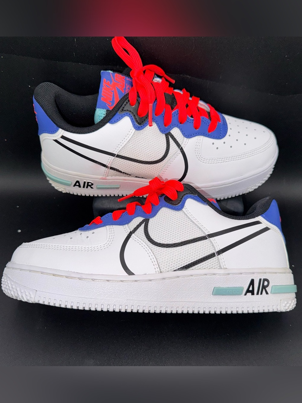 Nike Air Force 1 React GS White Blue Red Sneakers Y5.5 Women’s 7